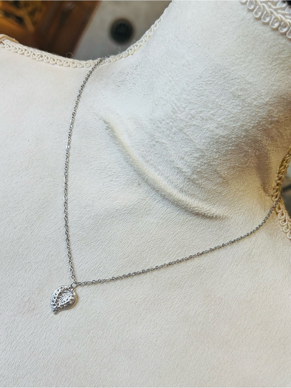 Handcrafted delicate filigree leaf pendant on chain necklace